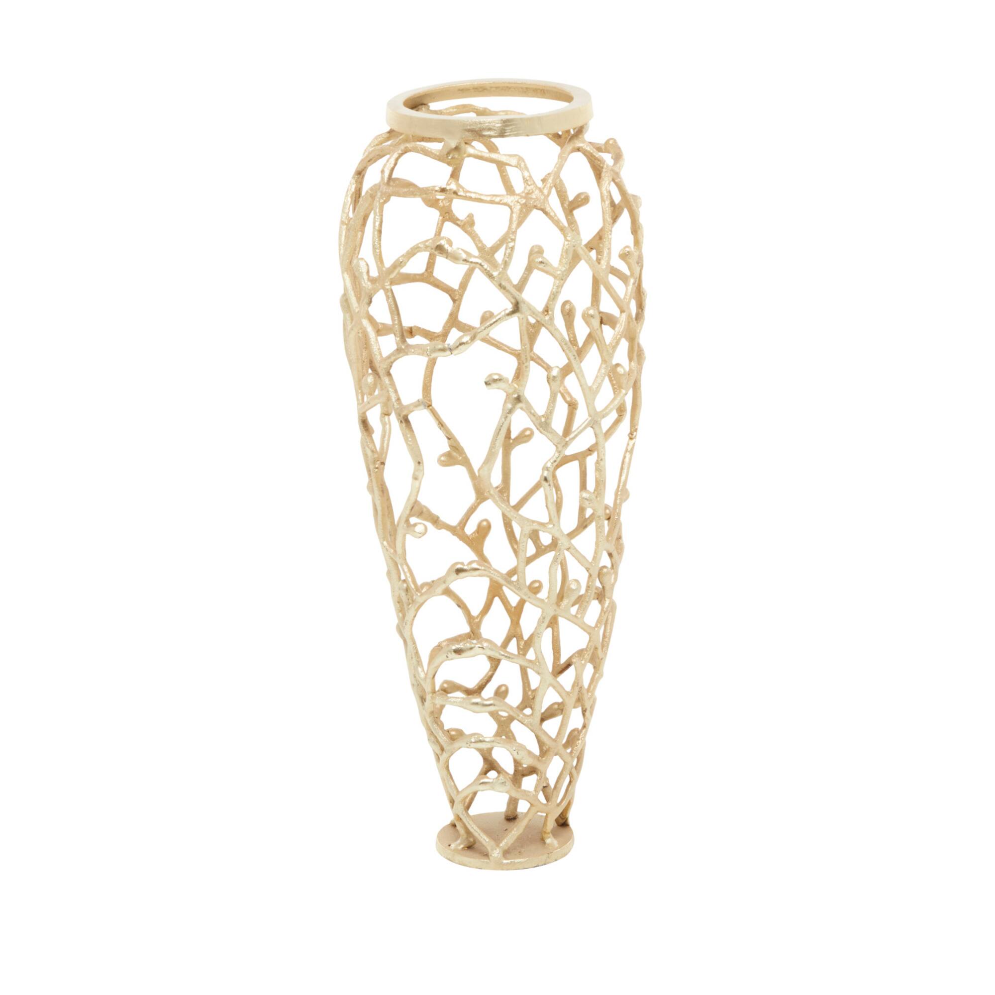 Gold Aluminum Contemporary Vase, 9" x 9" x 23"